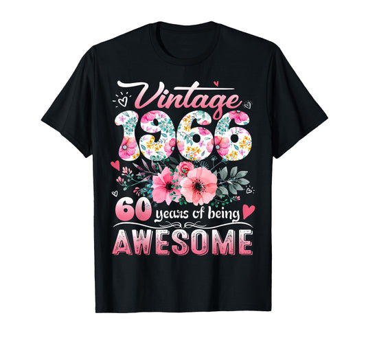 Vintage 1966 Floral 60 Years Old 60th Birthday Party Costume T-Shirt
