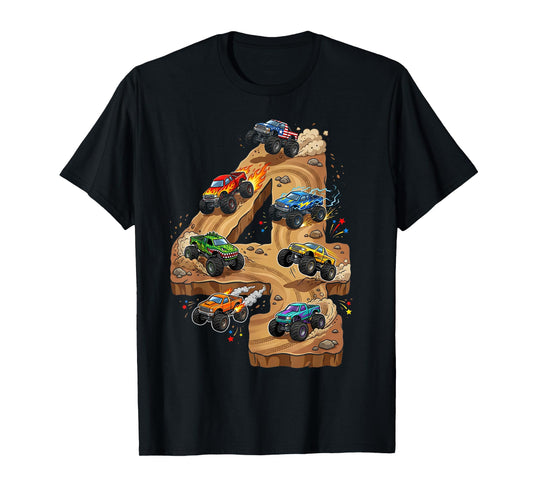 4 Year Old Monster Truck Boy Toddler 4th Birthday Party T-Shirt