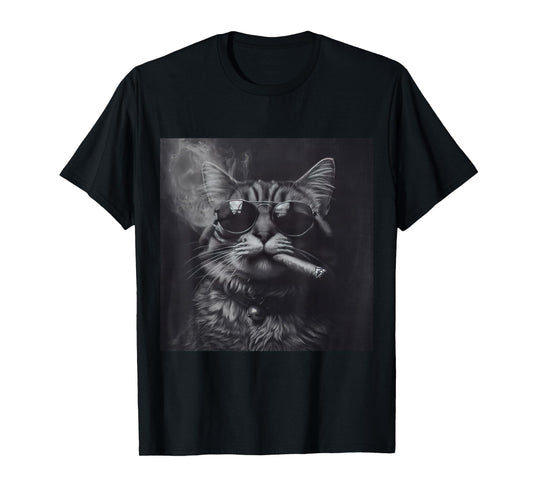 Smoking Cat Moody Noir Black And White Art Funny T-Shirt
