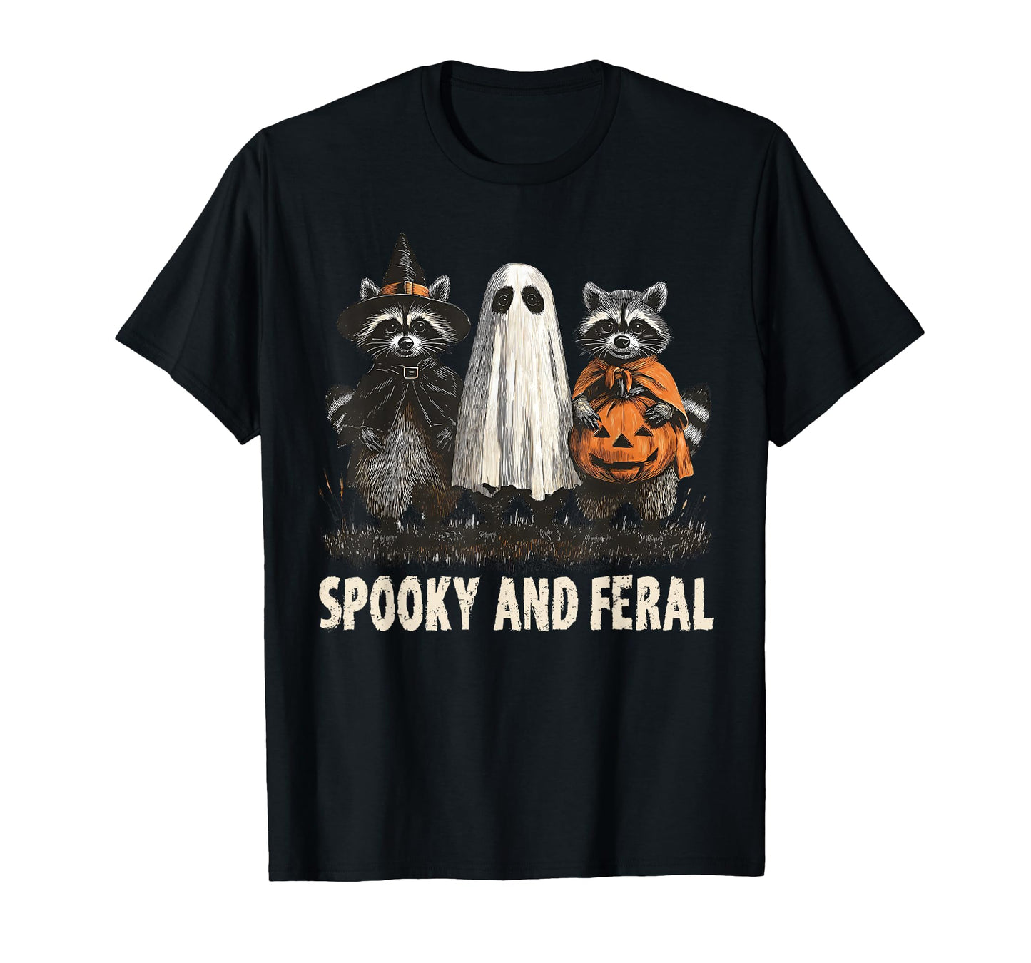 Spooky And Feral Halloween Cute Ghost Raccoon Trick Or Treat T-Shirt