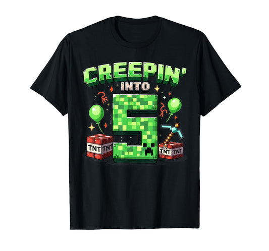 It's My 5th Birthday Boy Gamer Creepin’ Into 5 Gamer Pixel T-Shirt
