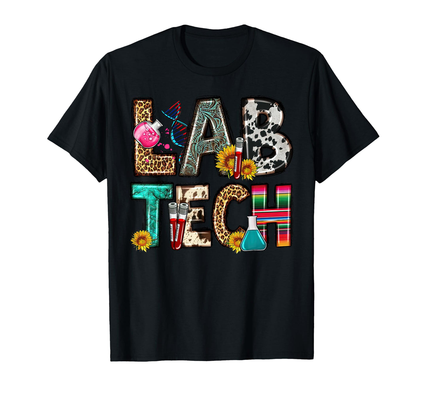 Retro Lab Tech Leopard Floral Medical Laboratory Science T-Shirt