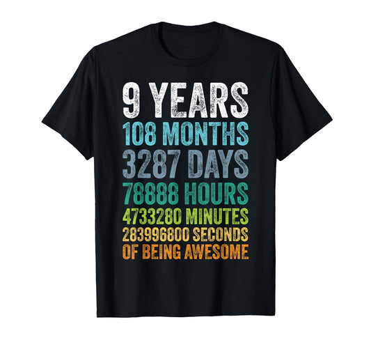 9 Year Old BDay Decorations Son Boy 9yr 9th Birthday T-Shirt