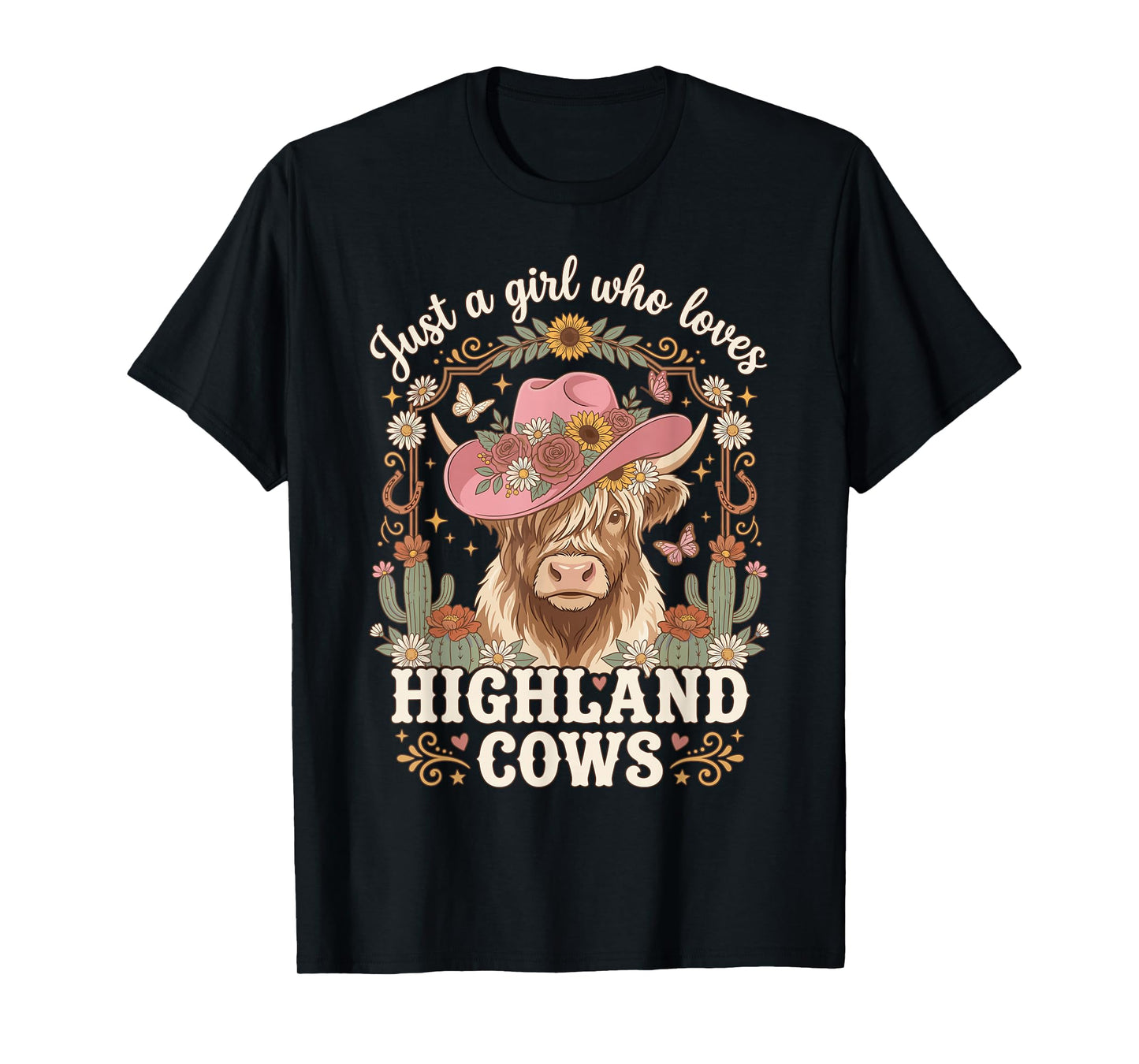Just A Girl Who Loves Highland Cows Moo Western Boho Rancher T-Shirt