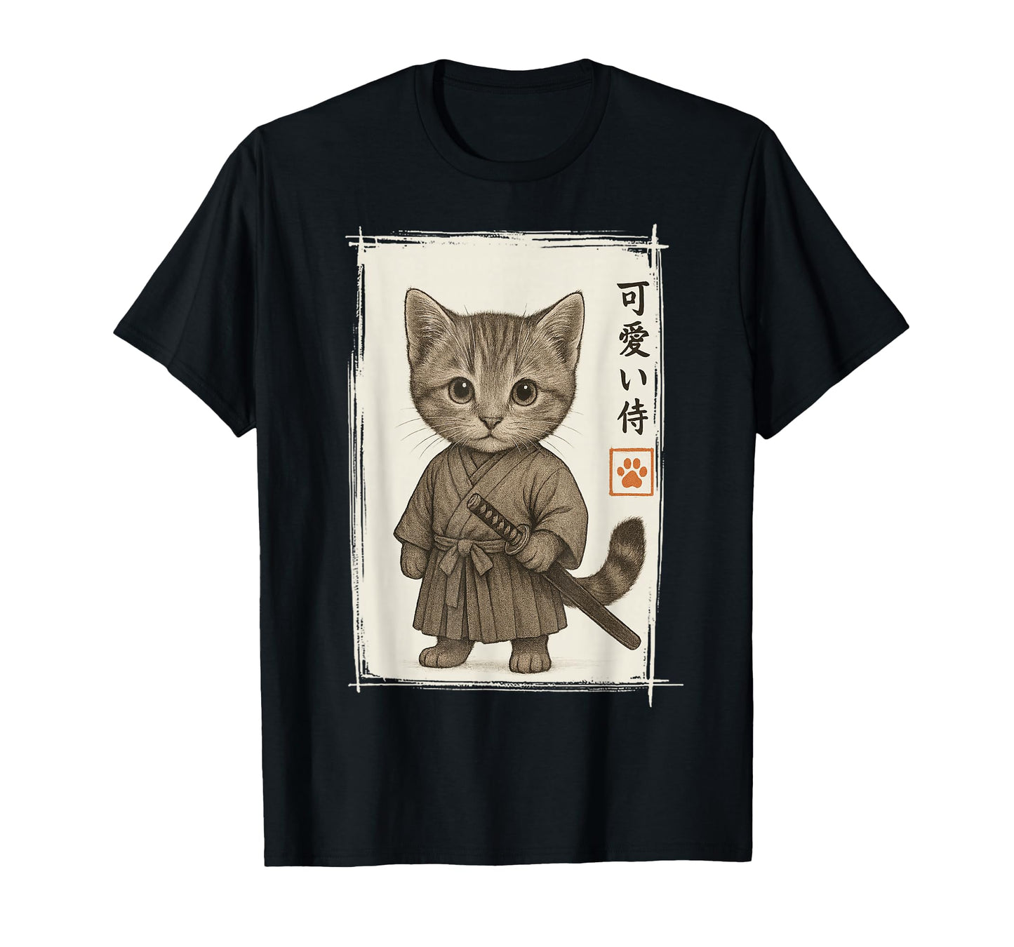 Samurai Kitten Japanese Anime Funny Cat Gifts Men Women Kid T-Shirt