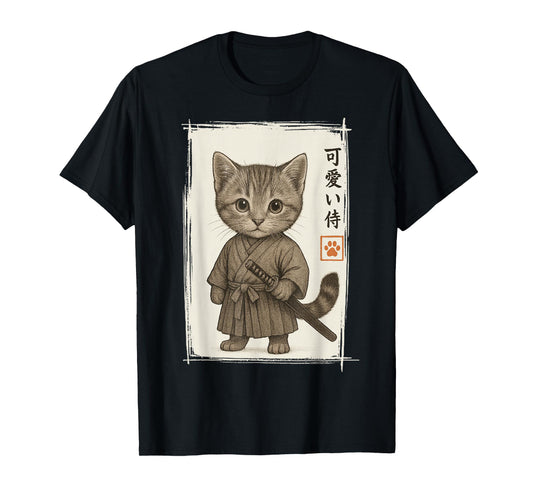 Samurai Kitten Japanese Anime Funny Cat Gifts Men Women Kid T-Shirt
