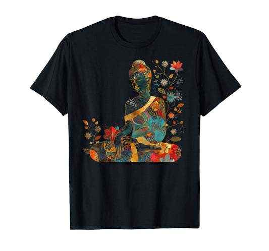 Buddha Colorful Flowers Floral Buddhist Zen Buddhism Art T-Shirt