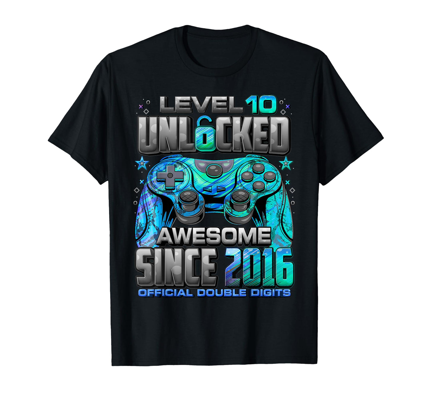 Level 10 Unlocked Awesome Since 2016 10th Birthday Gaming T-Shirt