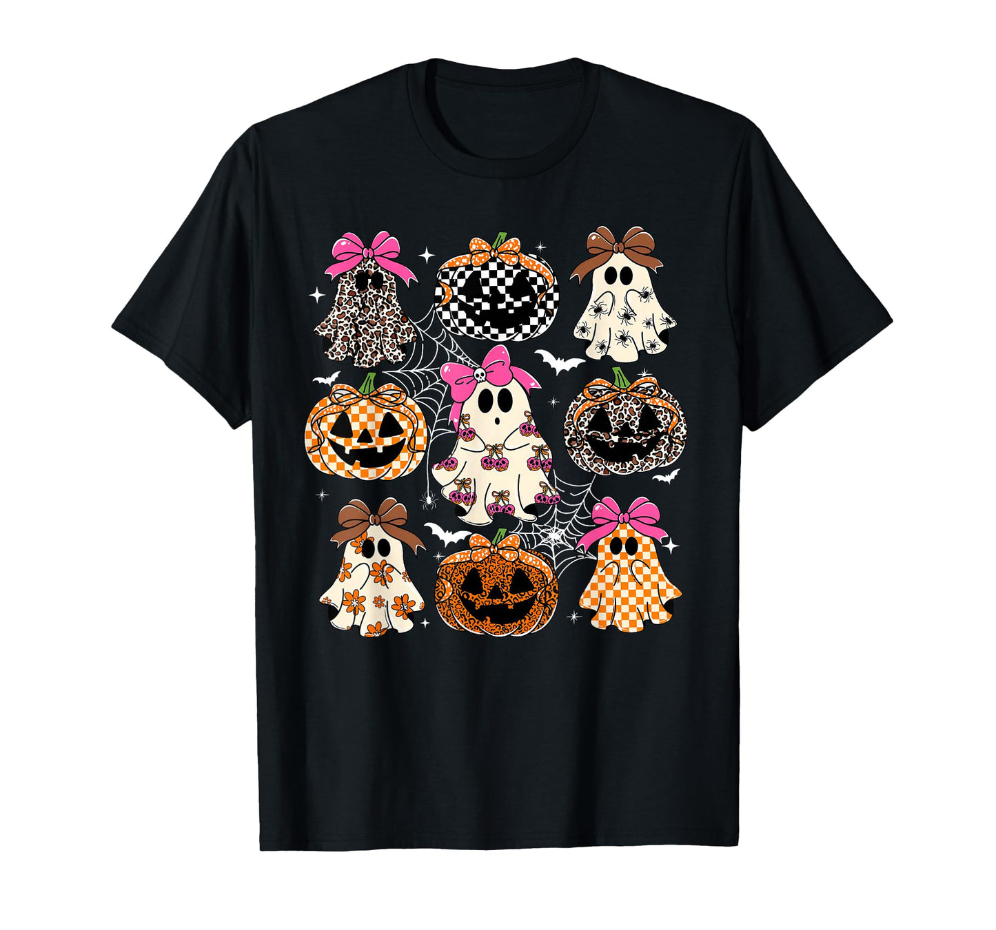 Spooky Season Halloween Coquette Bow Ghost Jack O Lantern T-Shirt