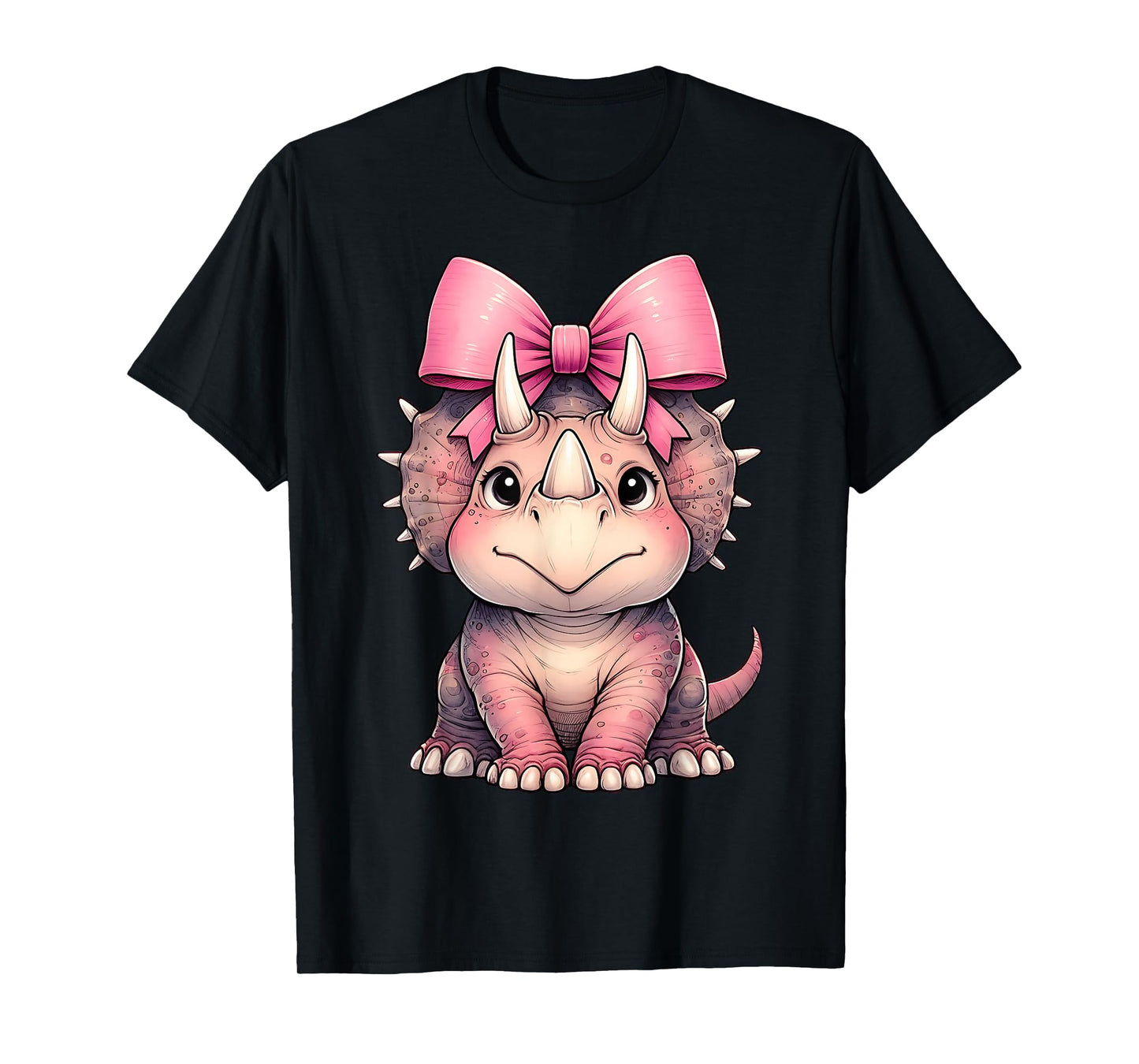 Coquette Bow Triceratops Dinosaur Pink Ribbon Mom Girl T-Shirt