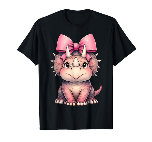Coquette Bow Triceratops Dinosaur Pink Ribbon Mom Girl T-Shirt