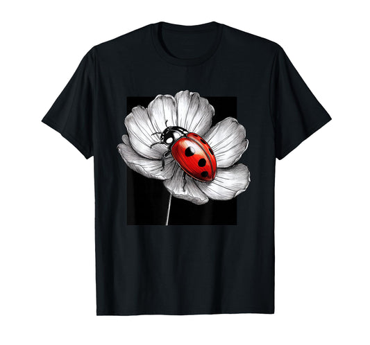 Ladybug & Flowers Print Top, Cute Casual Summer T-Shirt