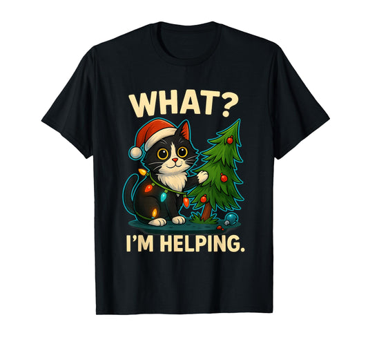 Funny Christmas Cat What I’m Helping Holiday Tuxedo Cats T-Shirt