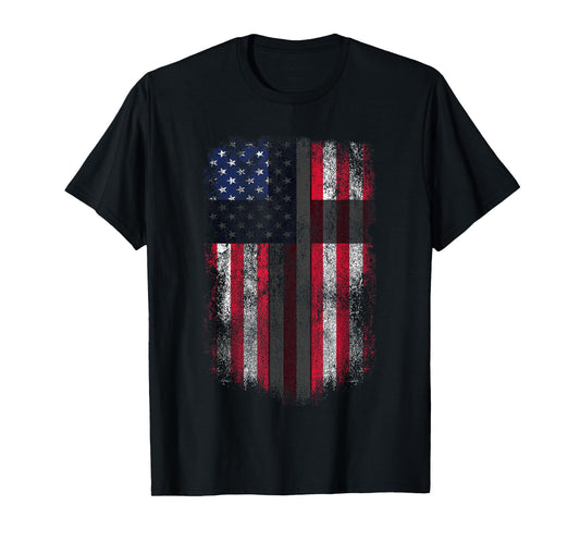 American Flag Cross for Patriotic USA Christians God Faith T-Shirt