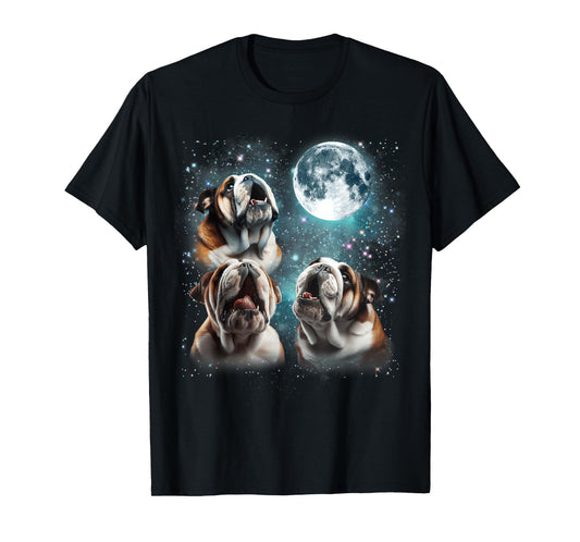 3 English Bulldog Moon Howling Funny Gifts For Men Women Kid T-Shirt