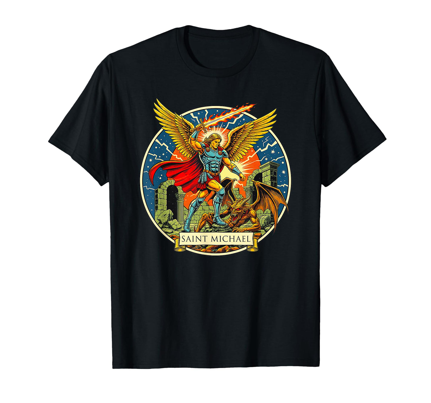 Saint Michael Angelic Warrior Emblem Divine Crest Badge Art T-Shirt