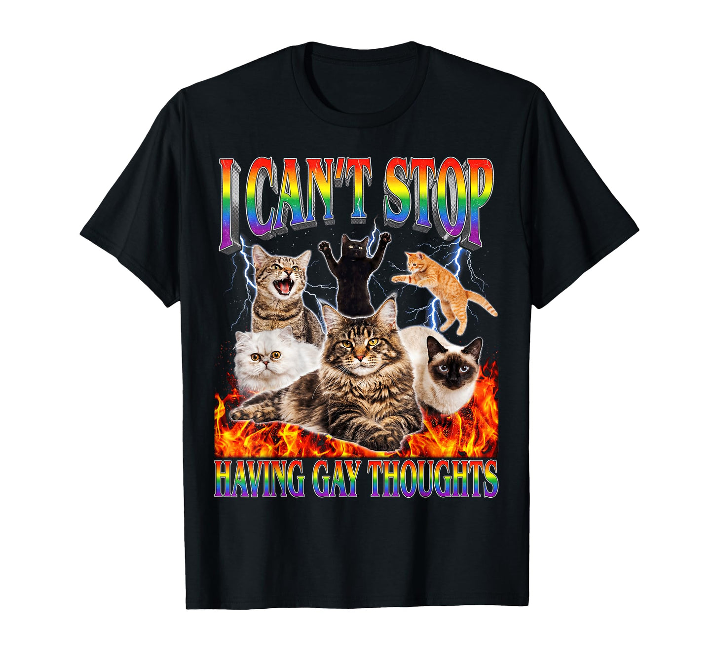Funny Cat I Can't Stop Having Gay Thoughts LGBTQ Queer T-Shirt