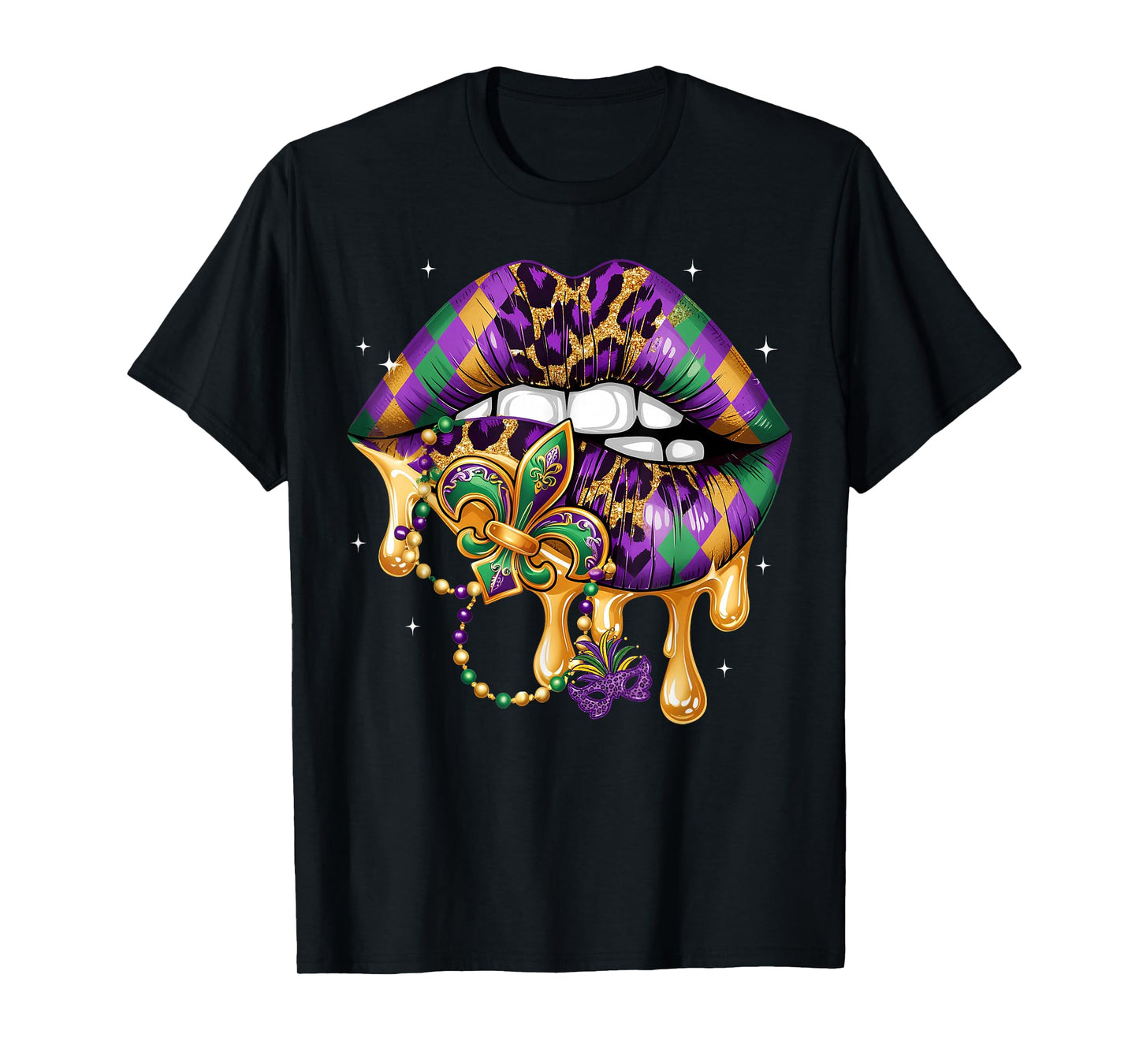 Mardi Gras Lip Women Girl Fleur De Lis Costume Funny T-Shirt