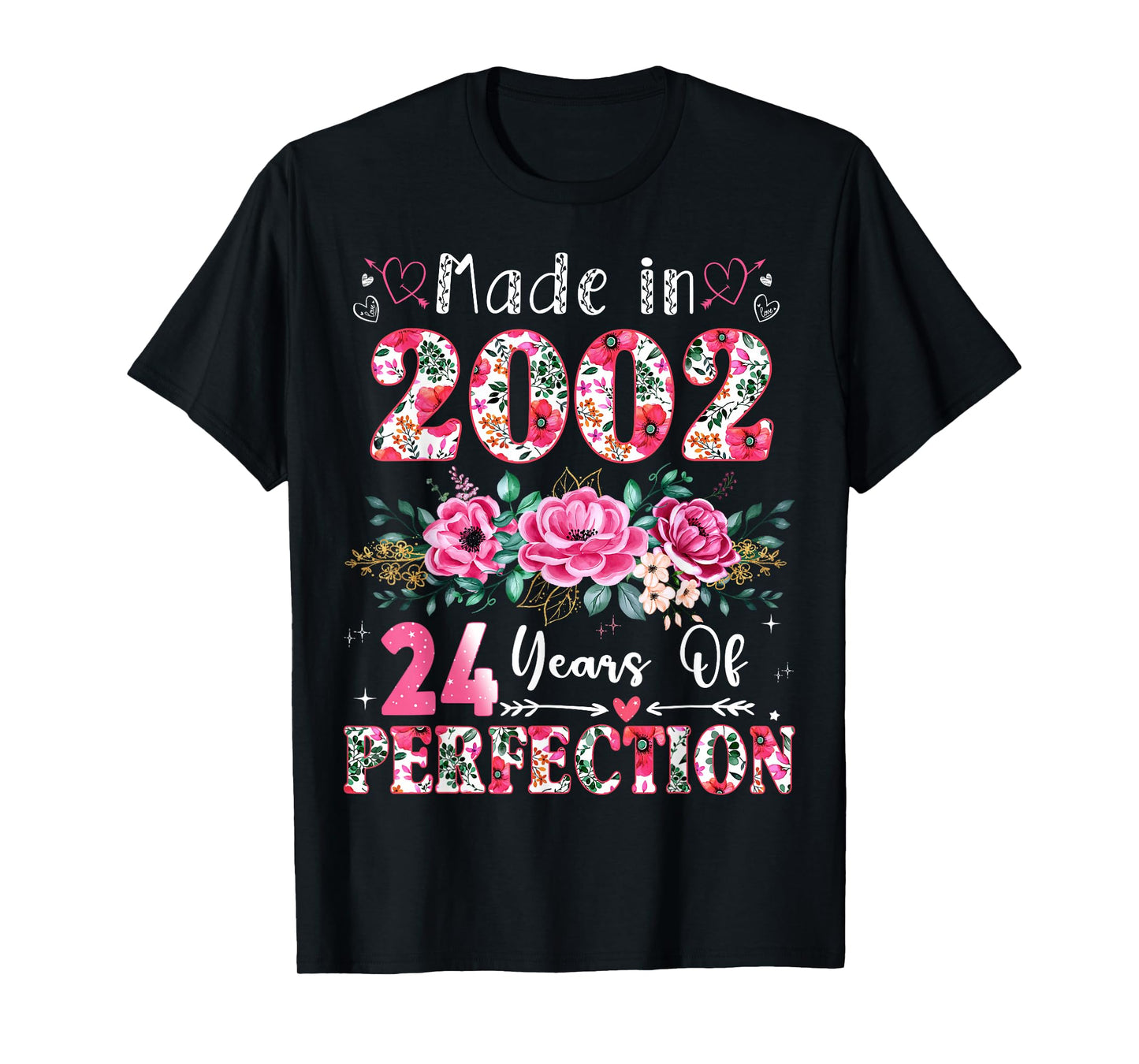 24 Year Old Made in 2002 Floral 24th Birthday Women T-Shirt