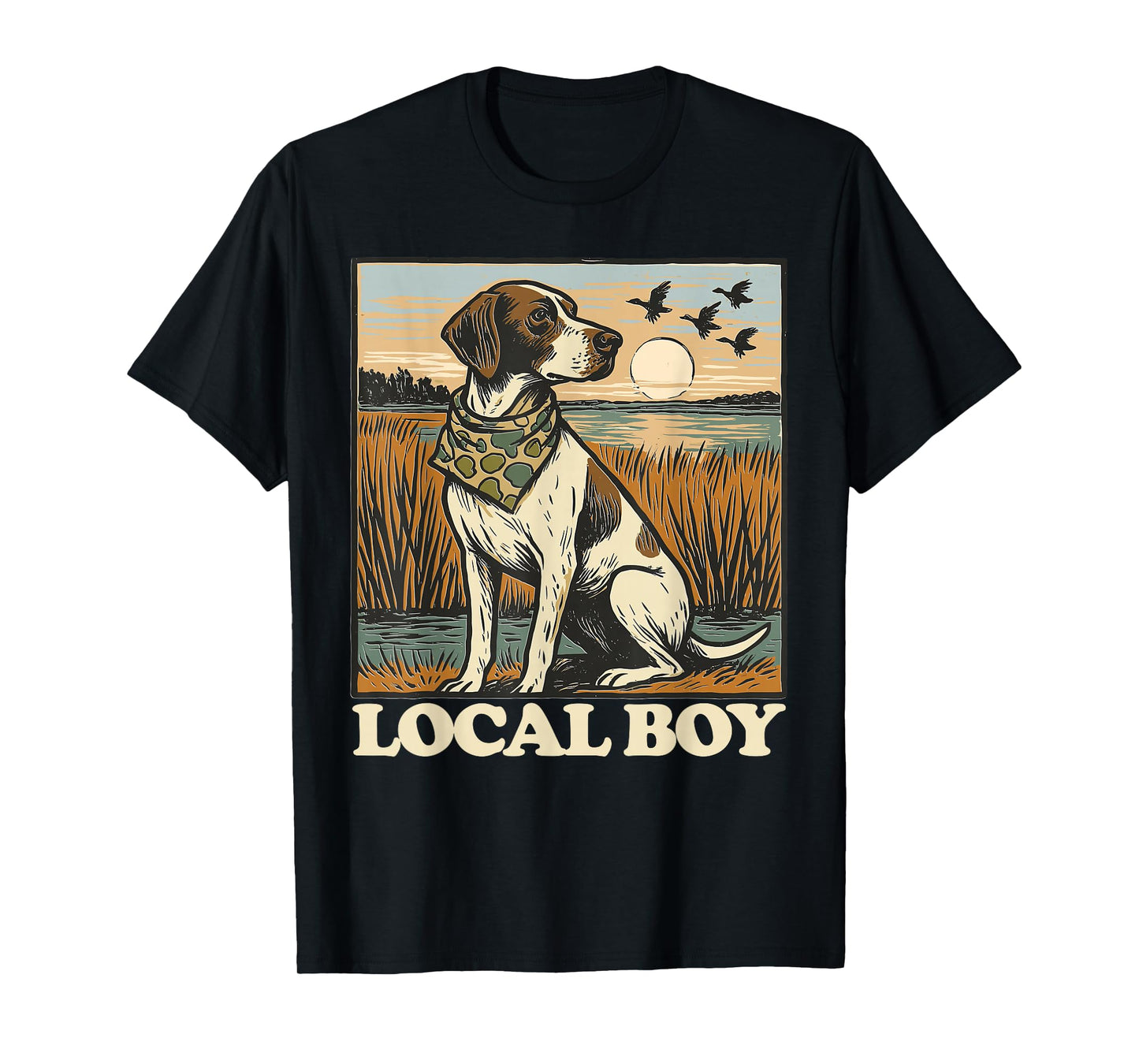 Local Boy GSP Pointer Hunting Dog Marsh Scene Sunset Vintage T-Shirt