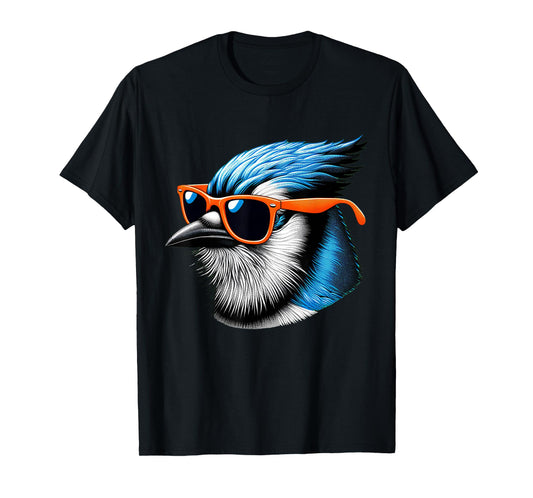 Cool Blue Jay Bird Wearing Sunglasses Graphic Art T-Shirt