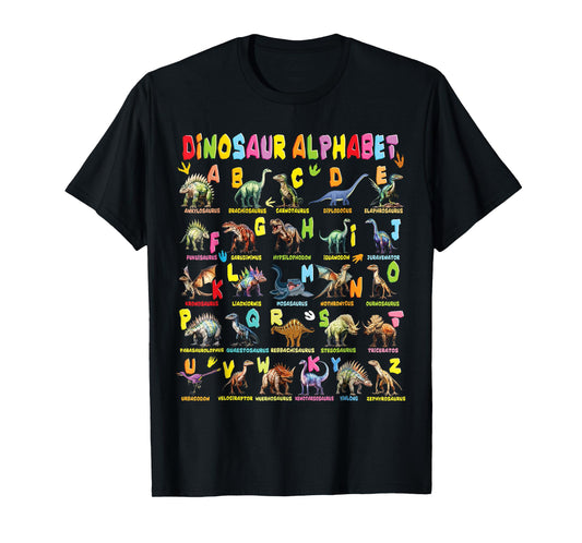 Types of Dinosaurs Alphabet A-Z ABC Dino Boys Kids Girls T-Shirt