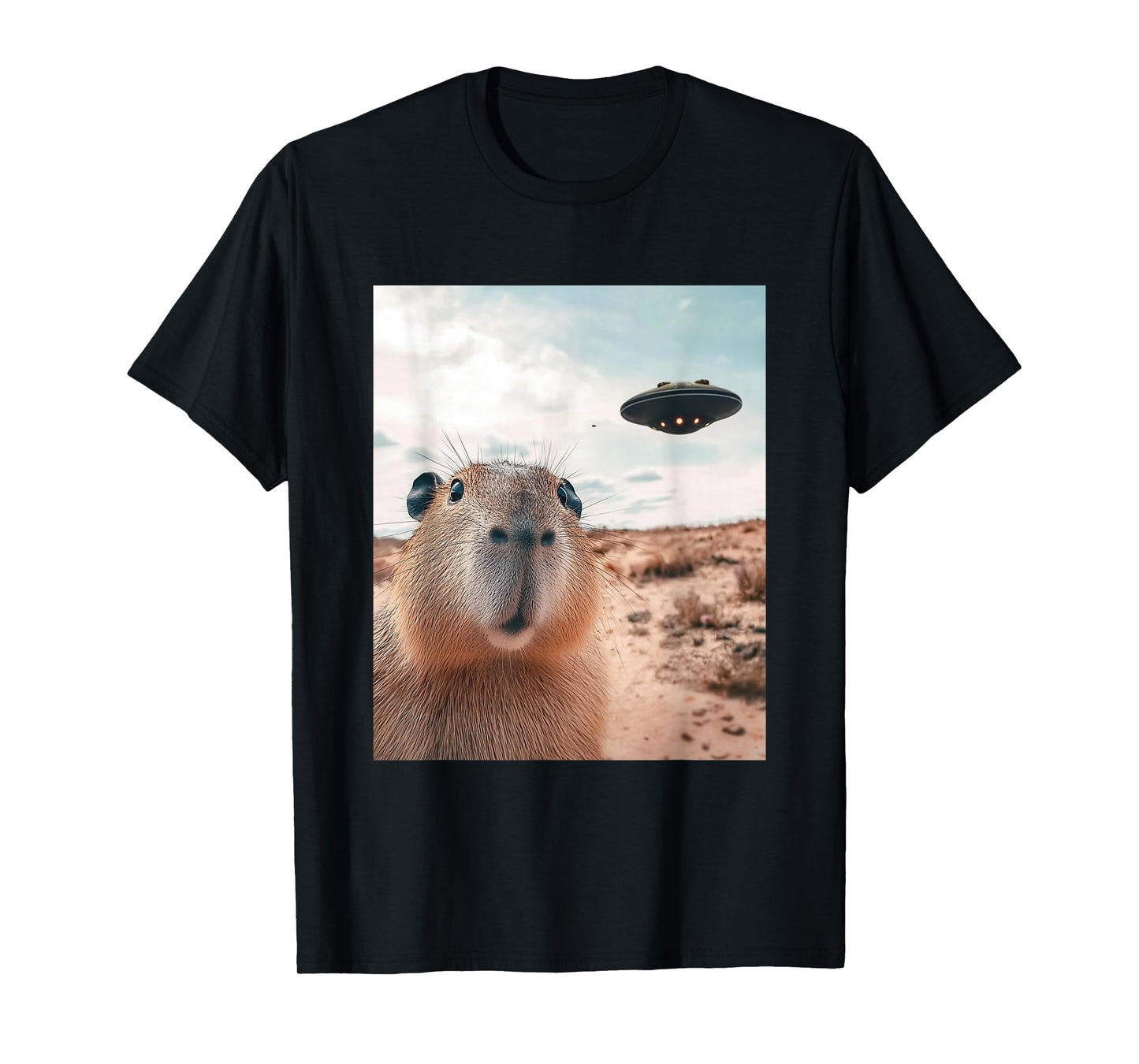 Capybara Selfie with UFOs Funny Graphic T-Shirt