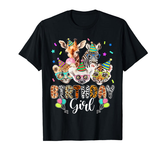Happy Birthday Girl Zoo Animals Wildlife Girls Kids Cute T-Shirt
