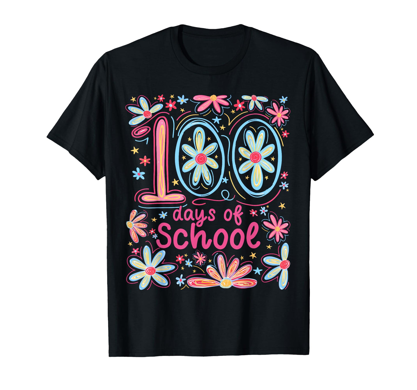 100 Days of School Groovy Flower 100th Day of School Girls T-Shirt