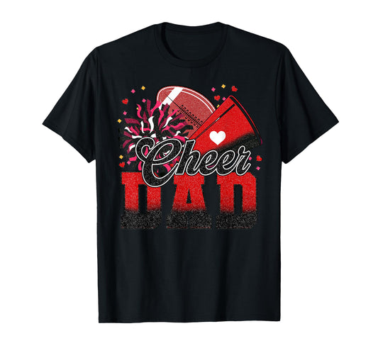 Red Black Football Cheer Dad Women Men Vintage Cheerleader T-Shirt
