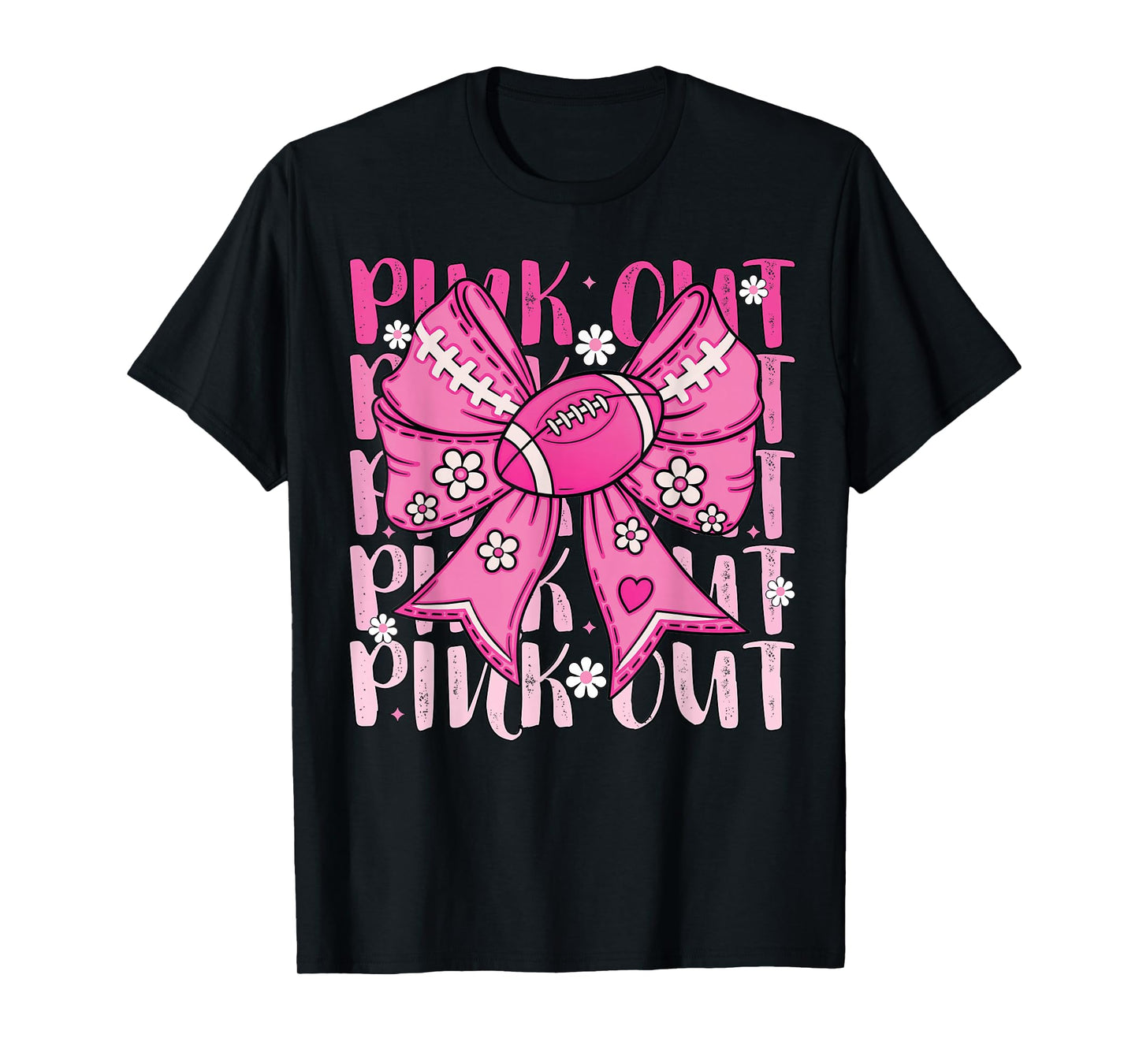 Pink Out Breast Cancer Football Coquette Bow Mom Girls Women T-Shirt