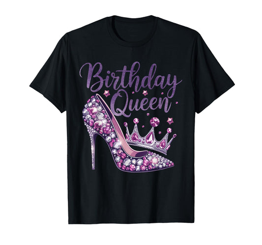 Birthday Queen with Purple Diamond Crown for Women T-Shirt