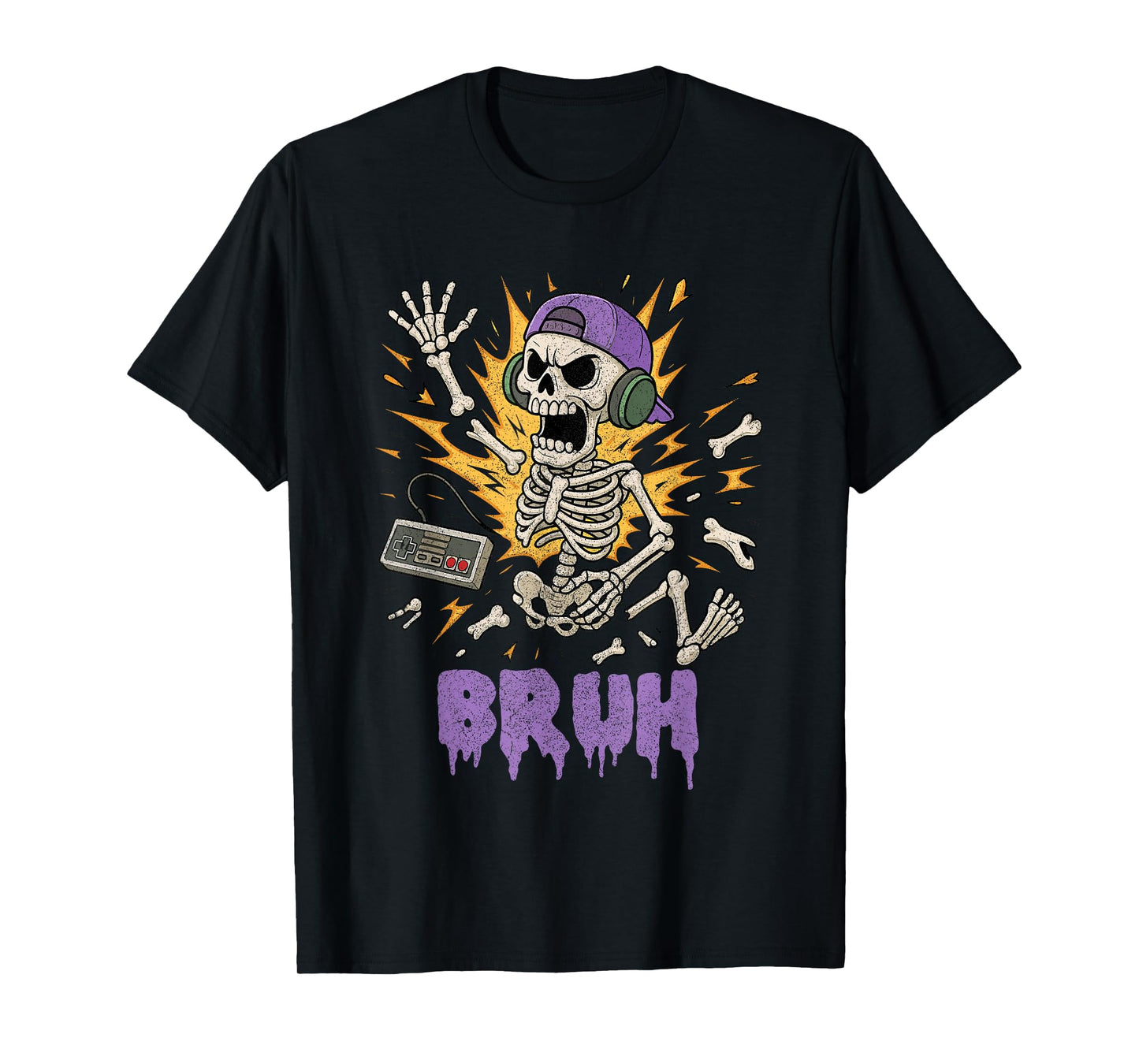 Funny Gamer Skeleton Gamer Teen Boys Video Gaming Bruh T-Shirt