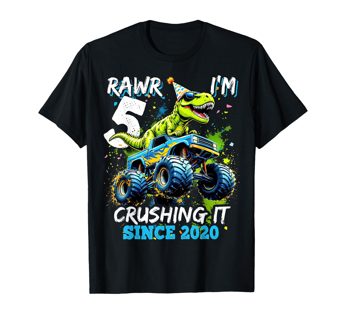 5th Birthday Monster Truck Dinosaur Party Boys Rawr I'm 5 T-Shirt