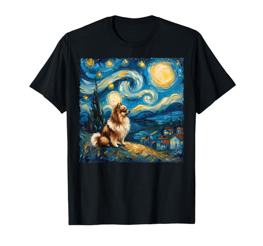 Pomeranian Dog Lovers Starry Night Van Gogh Style Painting Men Women Girls Kids T-Shirt