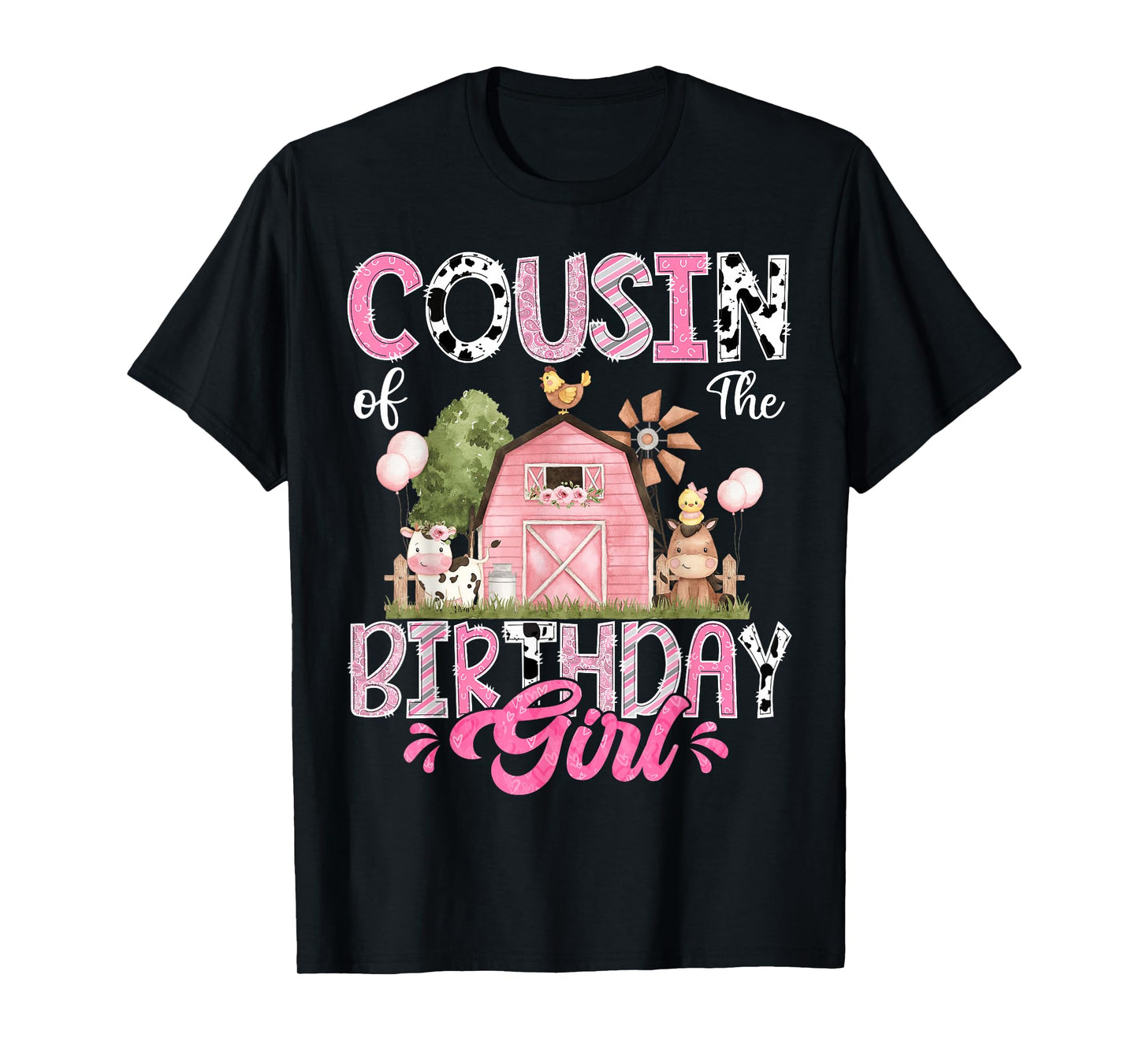 Cousin Of The Birthday Girl 1St Birthday Pink Cow Farm T-Shirt