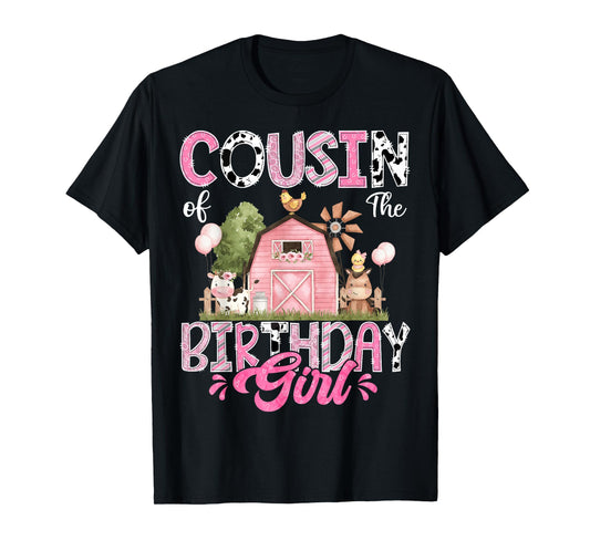 Cousin Of The Birthday Girl 1St Birthday Pink Cow Farm T-Shirt