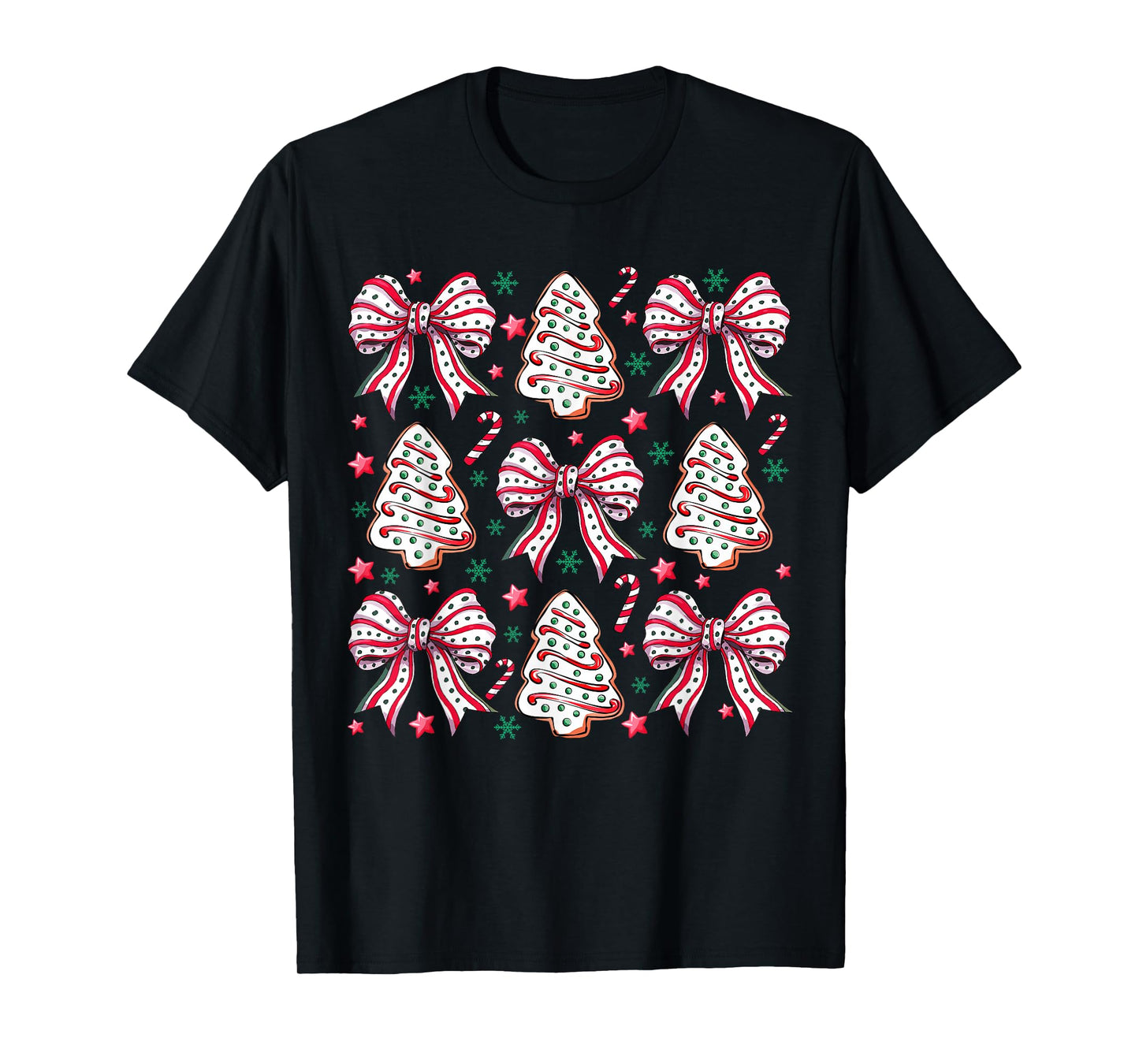 Coquette Bow Tree Cake Candy Cane Merry Christmas Women Kids T-Shirt