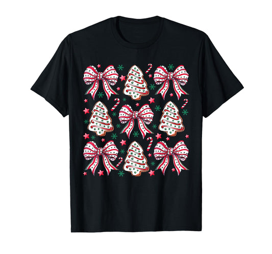 Coquette Bow Tree Cake Candy Cane Merry Christmas Women Kids T-Shirt