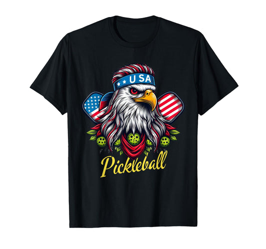 Eagle Mullet Pickleball Lovers 4th Of July USA American Flag T-Shirt