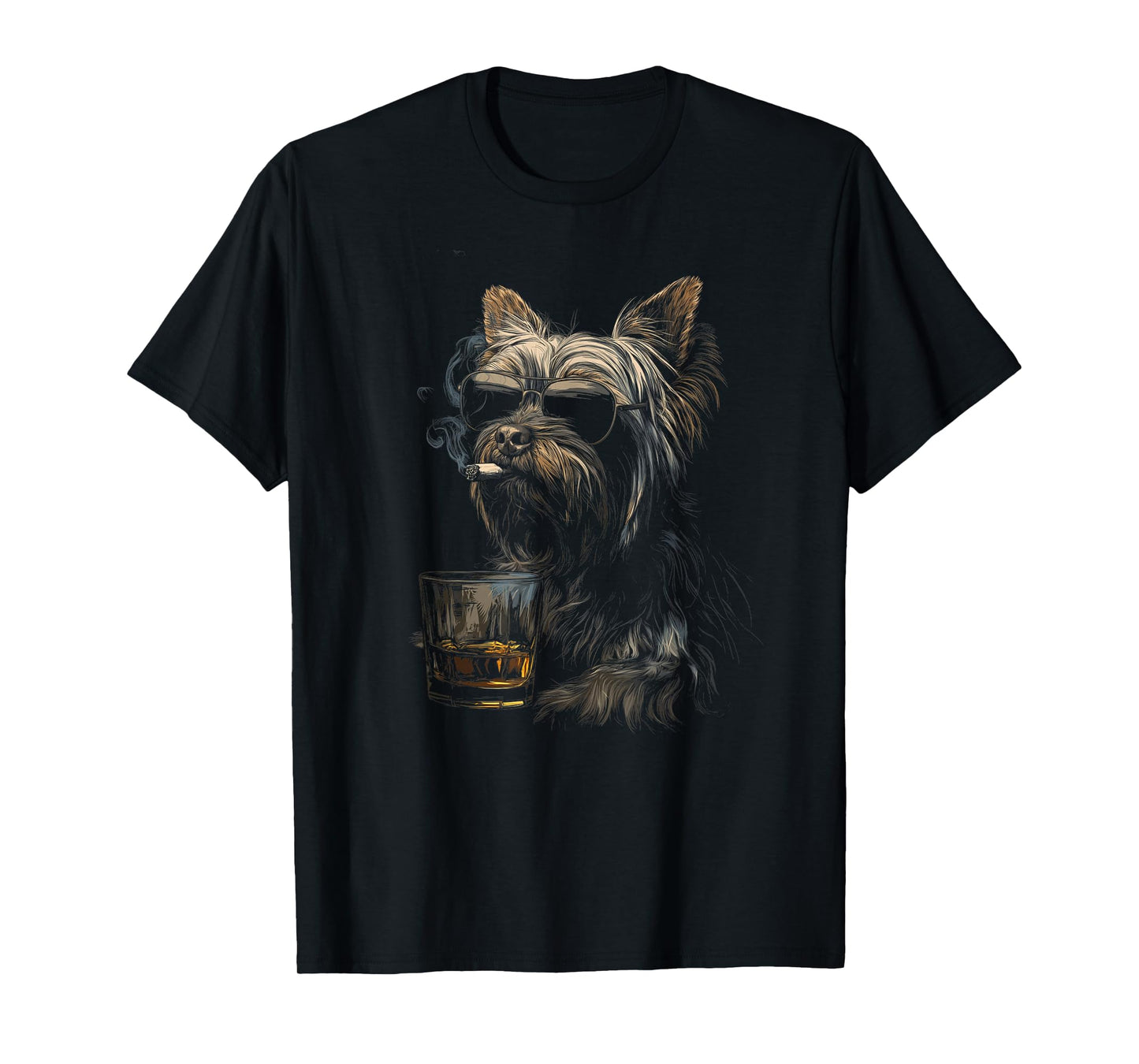 Yorkshire Terrier Smoking Cigarette Whisky Lover Funny Dog T-Shirt