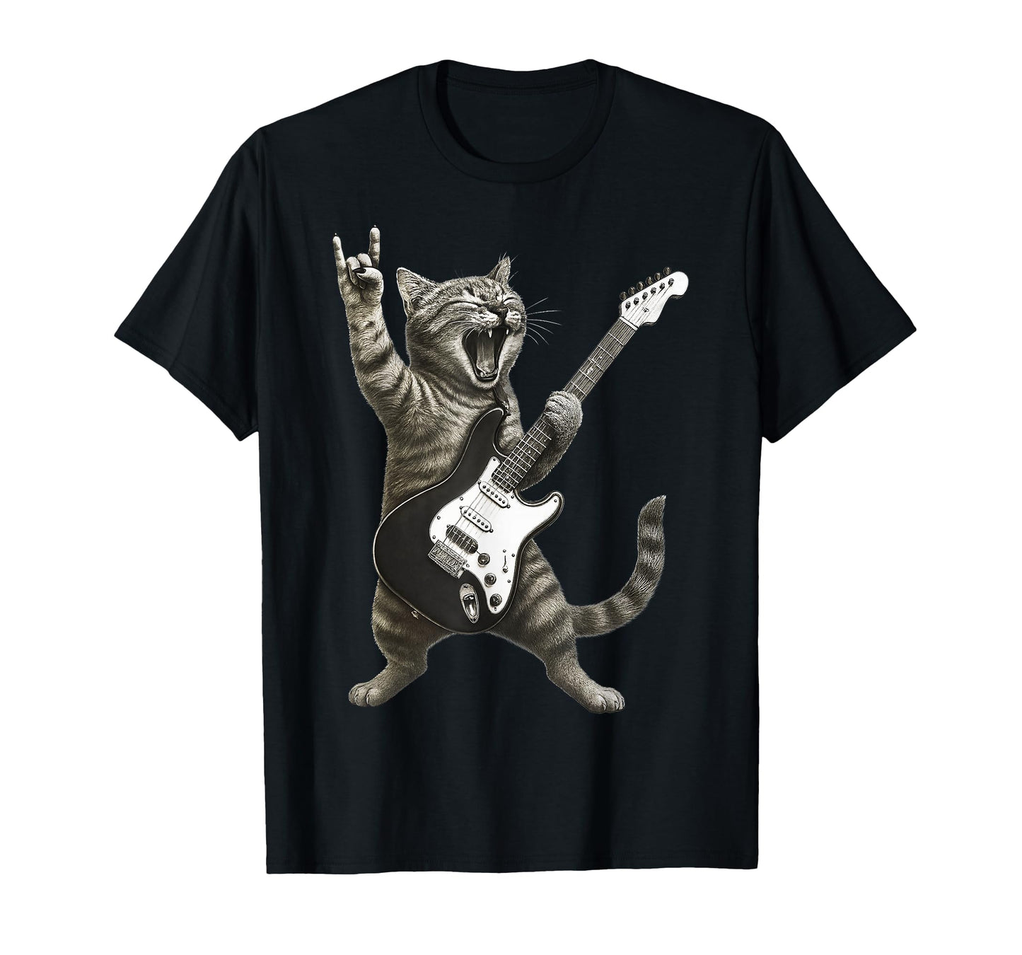 Funny Cat Playing Guitar Rock and Roll Gifts Men Women Kids T-Shirt