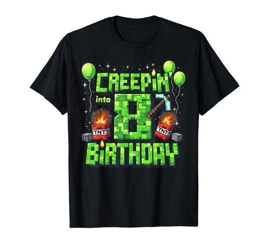 It's My 8th Birthday Boy Gamer Creepin’ Into 8 Gamer Pixel T-Shirt