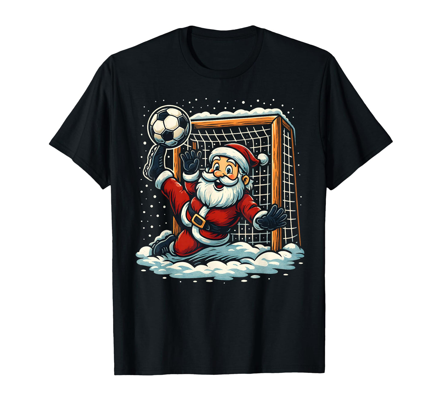 Santa Claus Soccer Goalie Sports Playing Christmas Snow Xmas T-Shirt