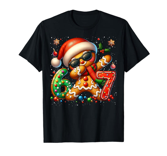 Funny Gingerbread Dabbing Six Seven 67 Meme Christmas Boys T-Shirt