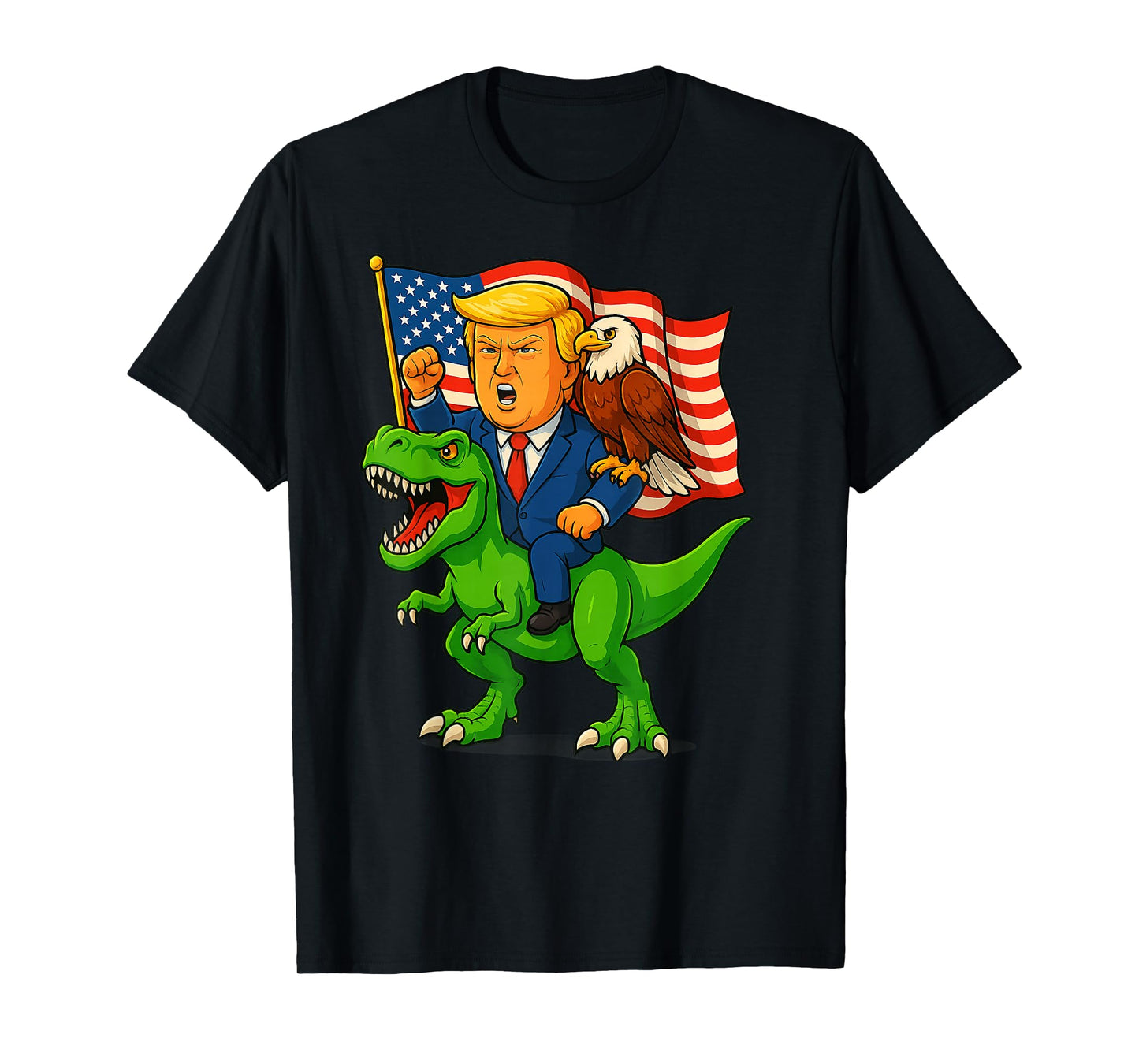 Trump Riding a Dinosaur TRex Funny Merica Patriotic July 4th T-Shirt