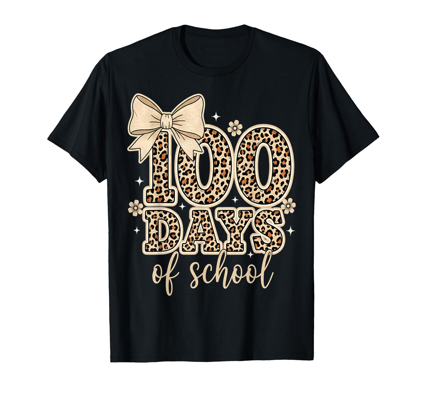 100 Days of School Leopard Coquette Bow Teacher Girls Women T-Shirt