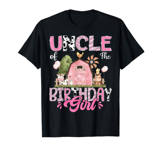 Uncle Of The Birthday Girl 1St Birthday Pink Cow Farm T-Shirt