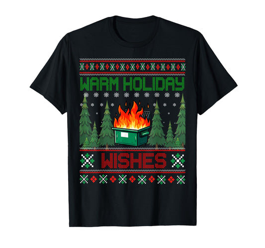 Warm Holiday Wishes Christmas Lights Sweater Dumpster Fire T-Shirt