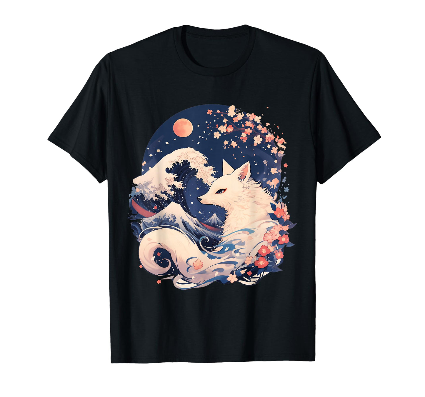 Mystic Kitsune with Cherry Blossoms and Mt. Fuji T-Shirt